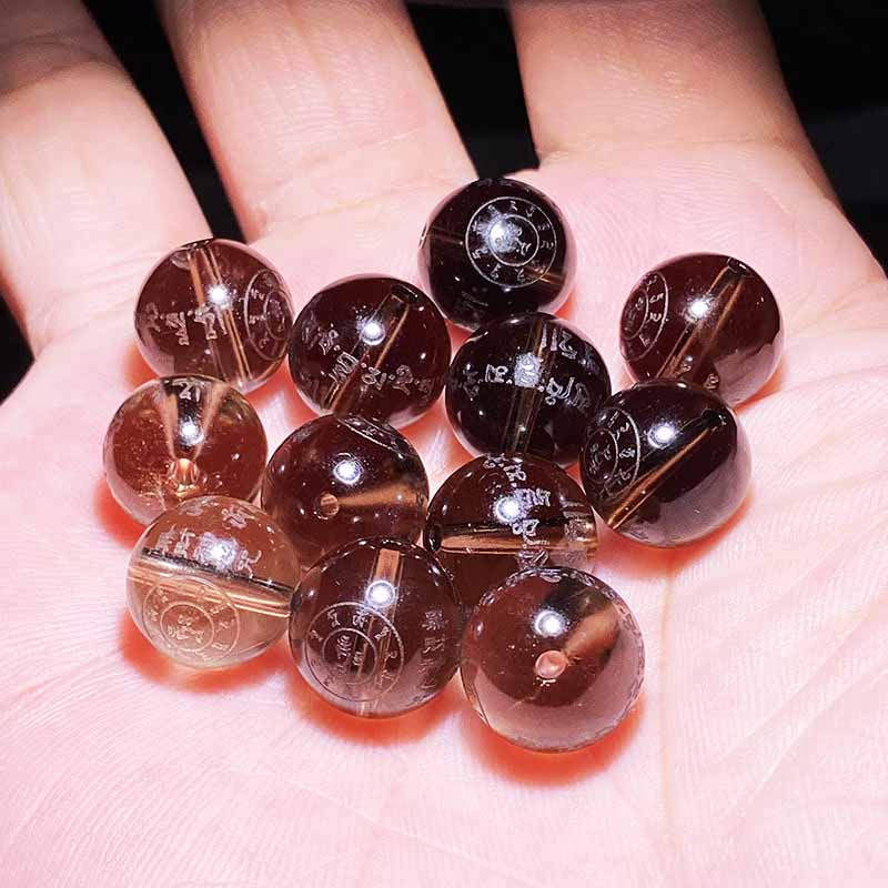 Fiasrel Tibetan Black Jambhala Beads - Smoky Quartz Wealth Blessing Mala Kit with Tea Crystal Spacers for Buddhist Prayer Bracelet Making