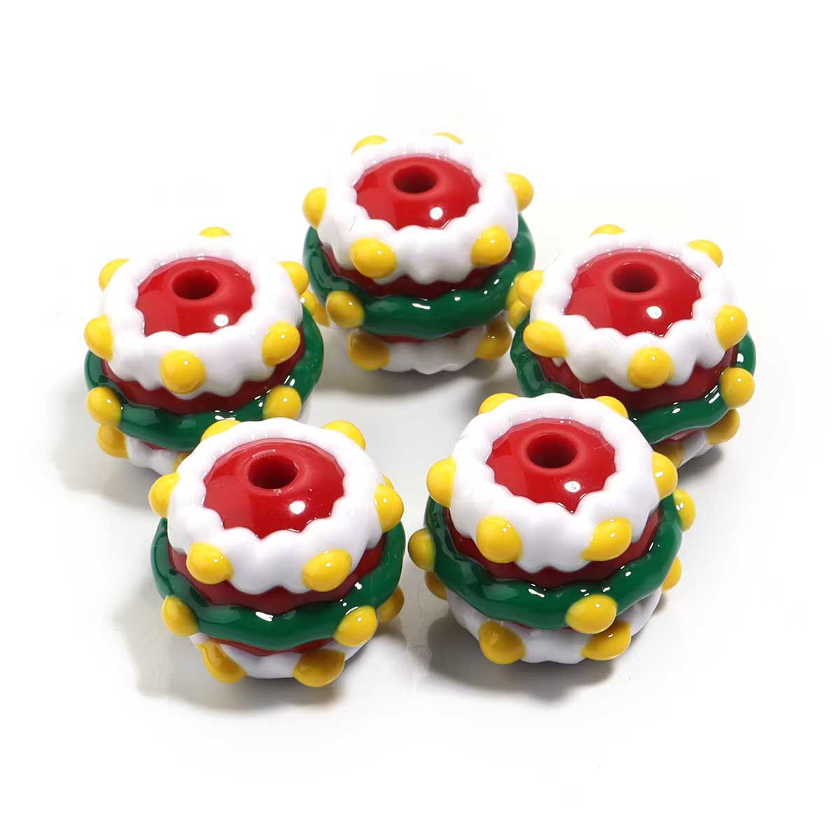 Fiasrel 5pcs 15mm Acrylic Christmas Beads Hand Painted Snowflake Christmas Tree Beads Diy Bracelet Necklace Mobile Phone Chain Beads for Jewelry Making Crafts