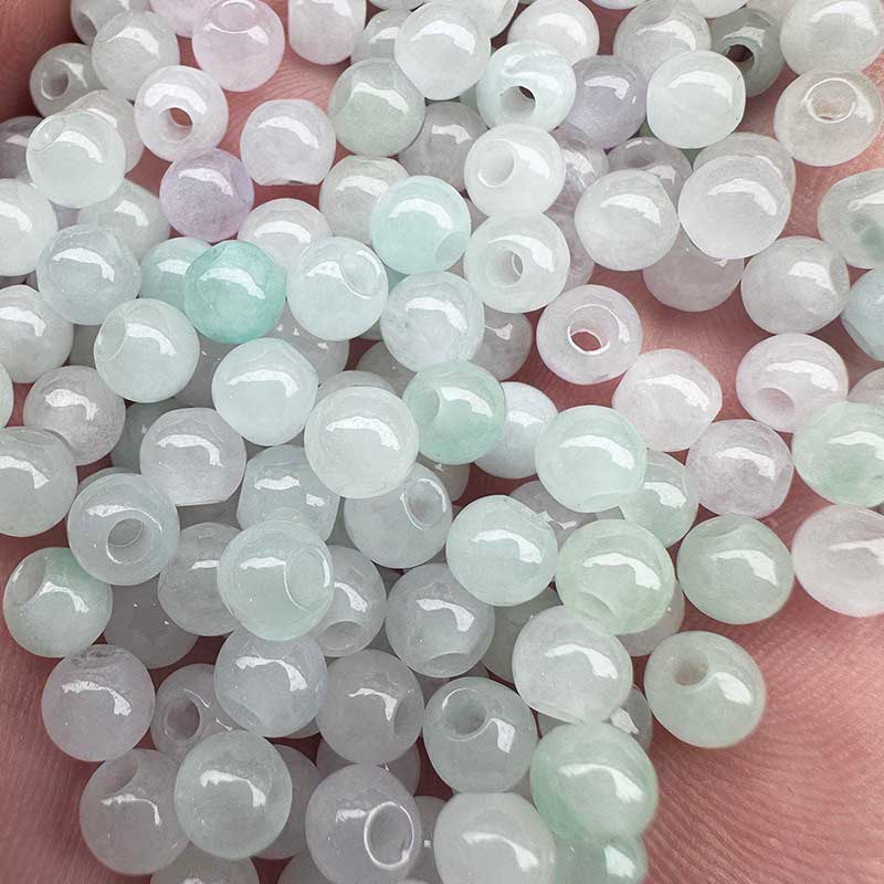 fiasrel 1bundle 6mm Icy Jadeite Loose Beads Large Hole Round Beads for DIY Bracelet Ends & Necklace Making