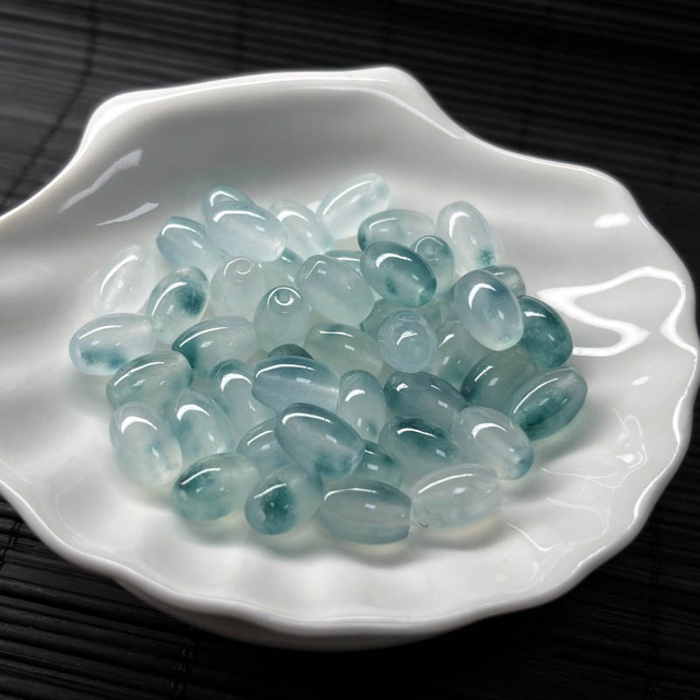 fiasrel 1bundle Floating Flower Jade Rice Beads Ice Blue Gemstone Spacer Beads for DIY Jewelry Making