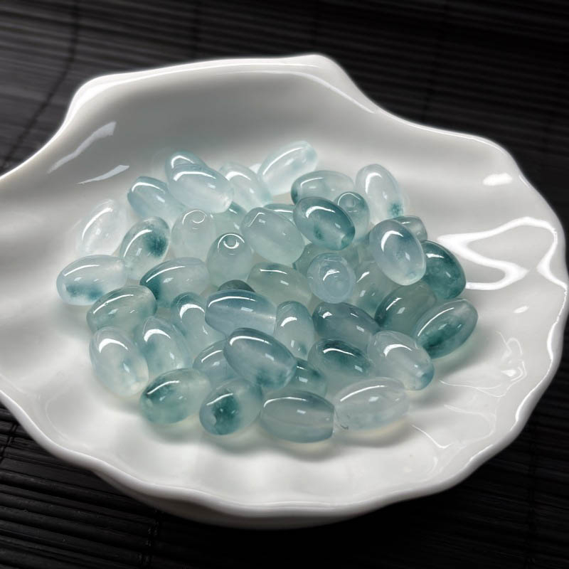fiasrel 1bundle Floating Flower Jade Rice Beads Ice Blue Gemstone Spacer Beads for DIY Jewelry Making