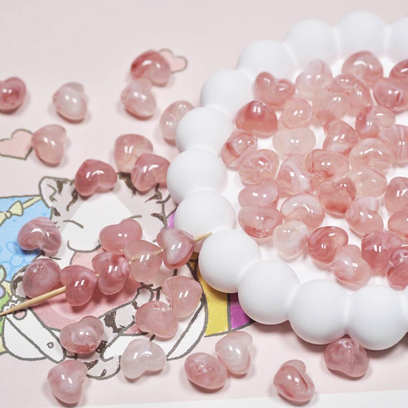 Fiasrel 1bundle 10mm Resin Heart-Shaped Beads DIY Craft Supplies for Bracelets Necklaces Jewelry Making