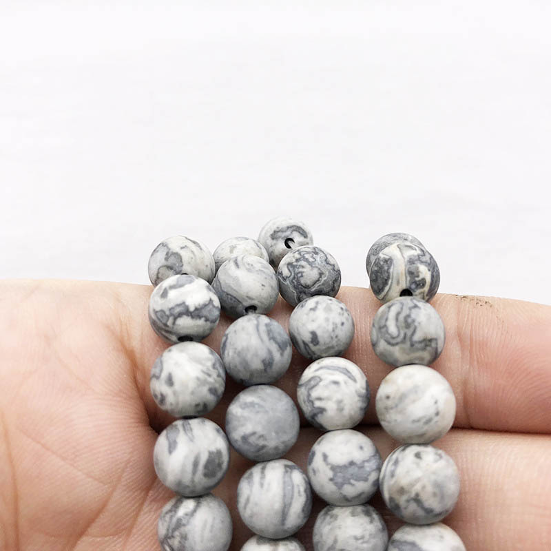 fiasrel 1bundle4-12mm Raw Matte Striped Map Stone Loose Beads DIY Handmade Round Beaded Bracelet Accessories & Earrings