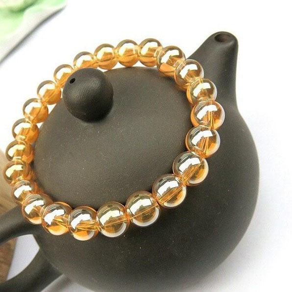 fiasrel 1bundle 4-12mm Electroplated Champagne Gold Beads, Crystal Bead Curtain Loose Beads, DIY Jewelry Stringing Accessories, Glass Beads, Color Round Beads