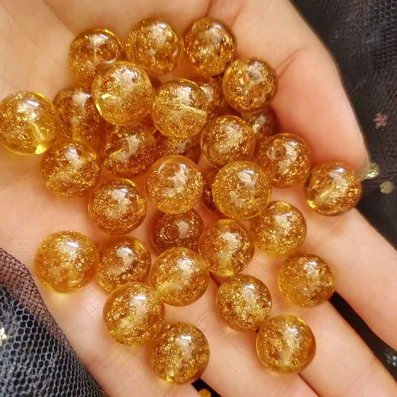 fiasrel 1bundle 8-12mm Star Sand & Glitter Glass Beads Crystal Round Beads – DIY Glass Jewelry Accessories Bracelet Loose Beads Materials