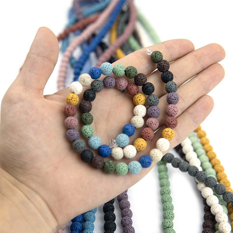 fiasrel 1bundle Colorful Natural Volcanic Stone Loose Beads – Round DIY Lava Rock Gemstones for Bracelet Making