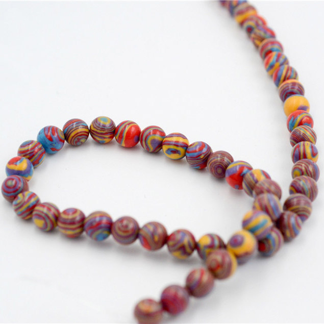 fiasrel 1bundle Round Natural Stones & Simulated Malachite Loose Beads for DIY Necklace Making