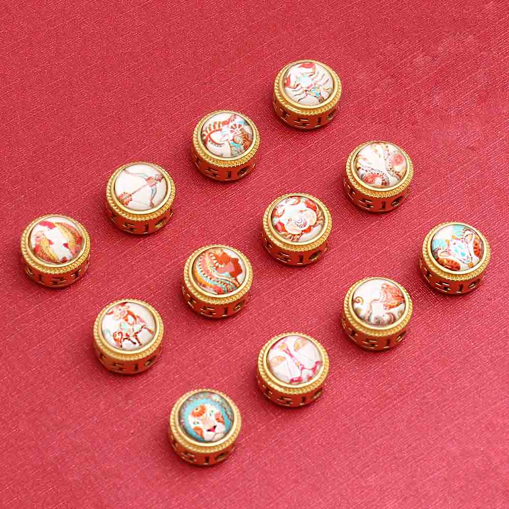 fiasrel 1bundle Antique Gold-Plated Zodiac Spacer Beads DIY Bracelet/Necklace Charms Sand Gold Alloy