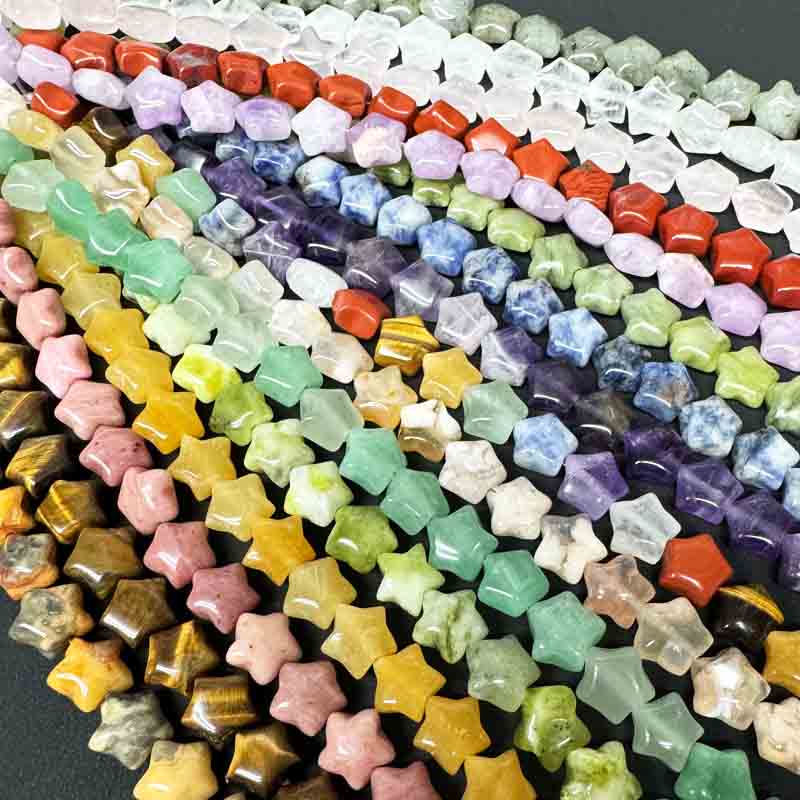 fiasrel 1bundle 10mm Amethyst Star Beads – Aventurine Tiger Eye Star-Shaped Loose Beads for DIY Jewelry Making