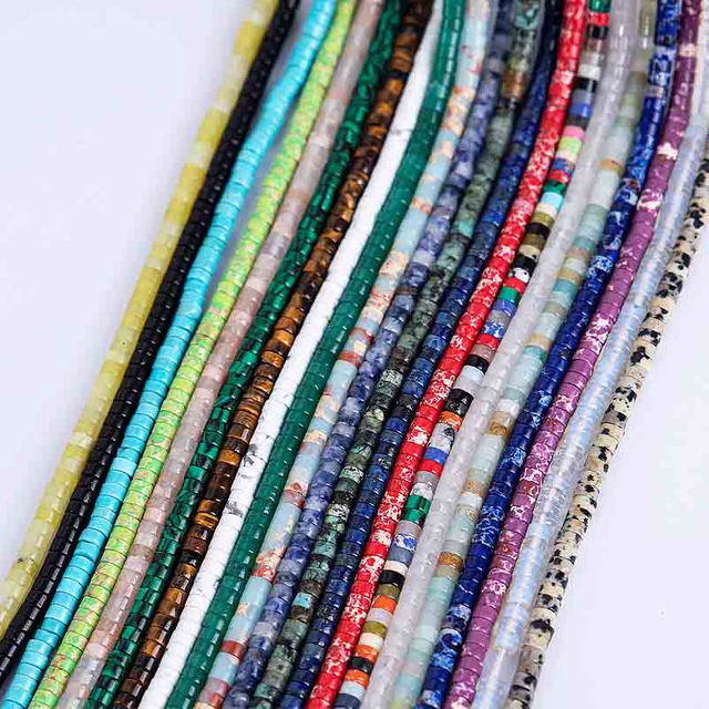 fiasrel 1bundle 2*4mm Tube Beads Natural Stone Colorful Loose Beads for DIY Beading Necklace Cylindrical Spacer Beads
