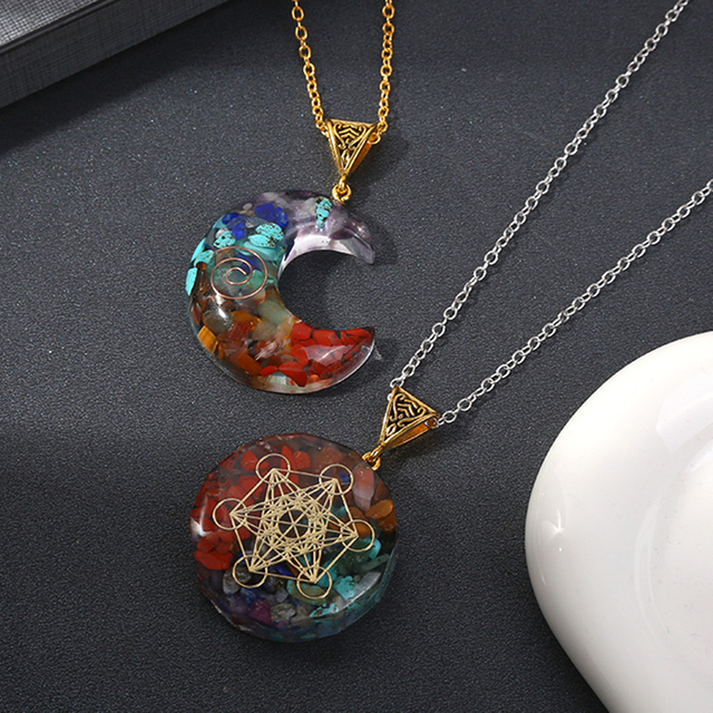 fiasrel Cross-Border Bestselling Natural Rainbow Crystal Chip Pendant - Hexagonal Prism Moon Rectangular Bar Wrap Necklace Jewelry