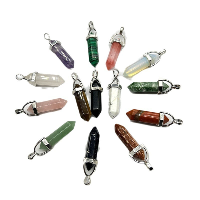 fiasrel Natural Stone Crystal Agate Hexagonal Bullet Pendant Necklace Charm - Amazon Best Seller