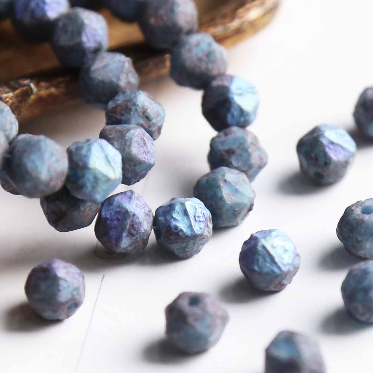 fiasrel 1bundle 8mm Czech Meteorite Blue Candlelight Glass Beads - British Cut Vintage Style