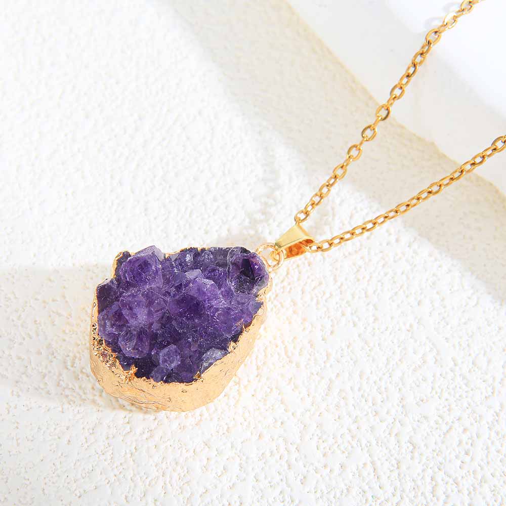 fiasrel Natural Uruguayan Amethyst Pendant Necklace - Choker with Gift Box