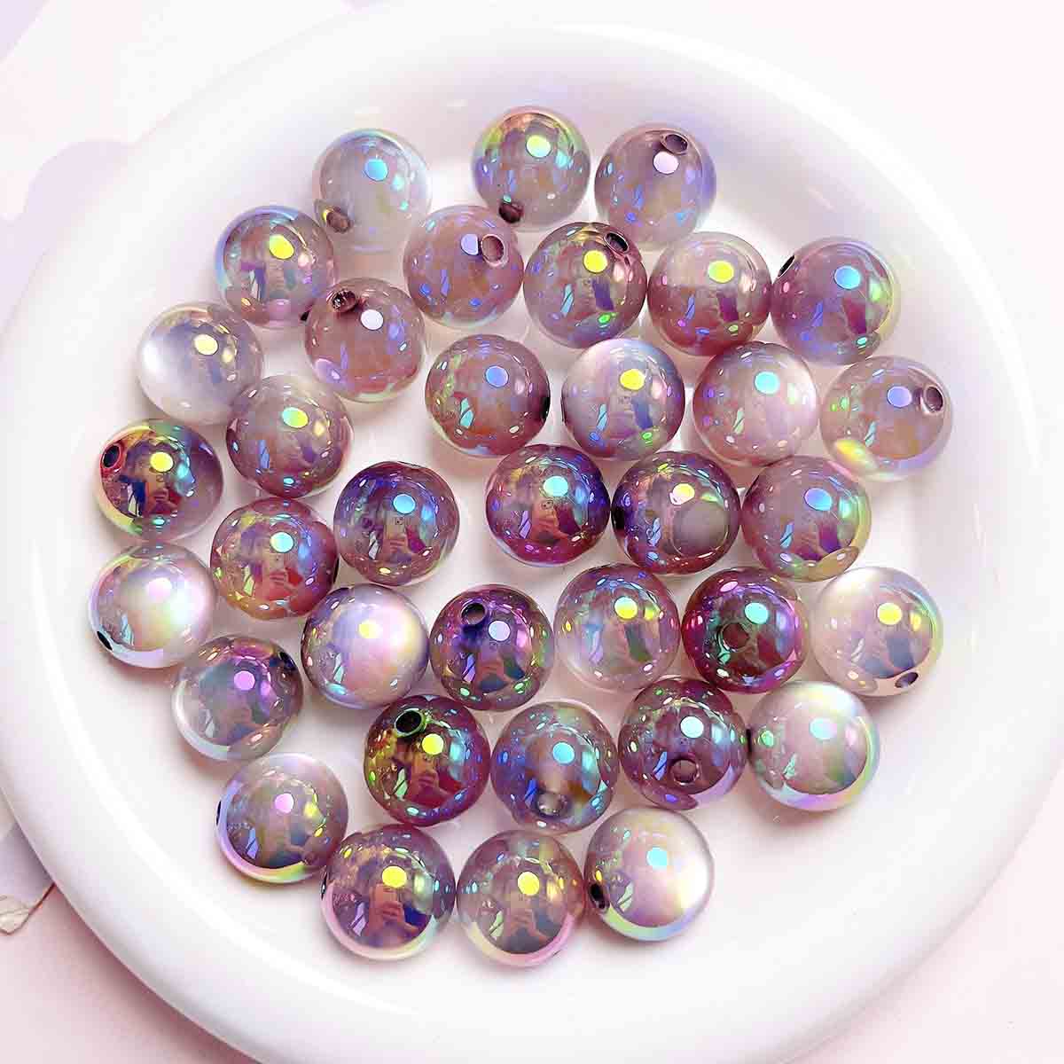 fiasrel 1bundle High-Gloss UV Coated Jelly Cat's Eye Acrylic Round Beads – Straight Hole DIY Beads for Phone Straps, Car Charms & Keychain Accessories