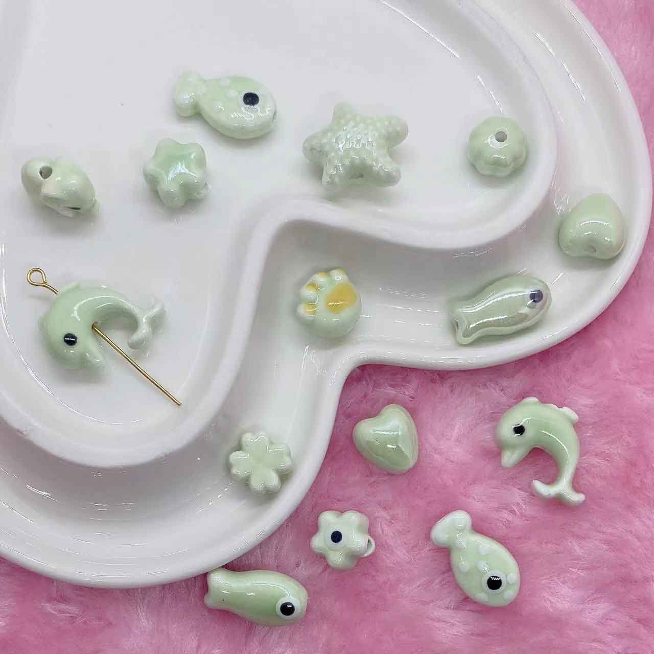 fiasrel 1bundle Light Aqua Green Ceramic Beads – DIY Handmade Stringing Beads for Bracelet Crafting, Round Loose Beads & Jewelry Accessories