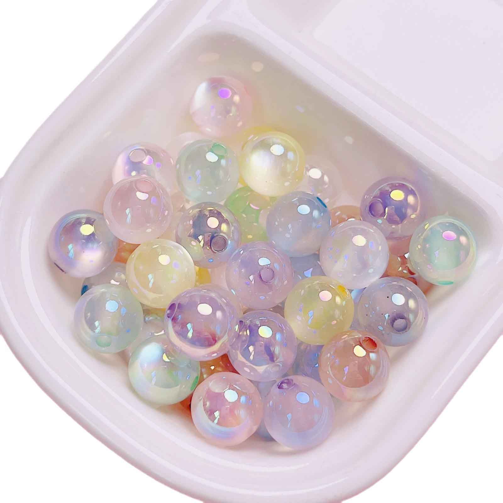 fiasrel 1bundle UV-coated Iridescent Jelly Cat's Eye Straight-hole Acrylic Round Beads for DIY Phone Straps Keychains & Accessories