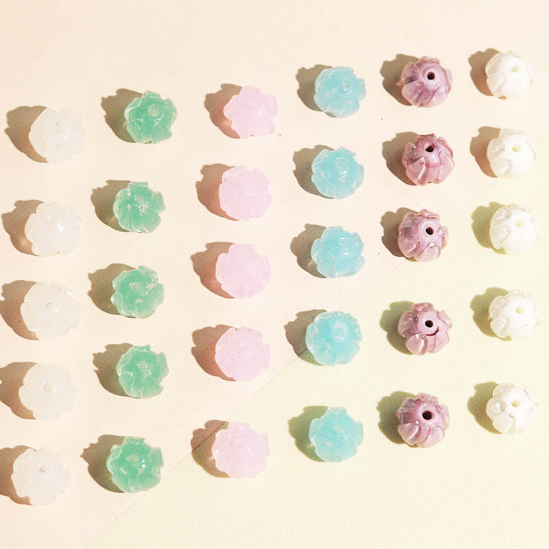 fiasrel 1bundle Lotus & Lily Glass Beads – Antique-Style Floral Loose Beads for DIY Trendy Bracelets & Jewelry Making