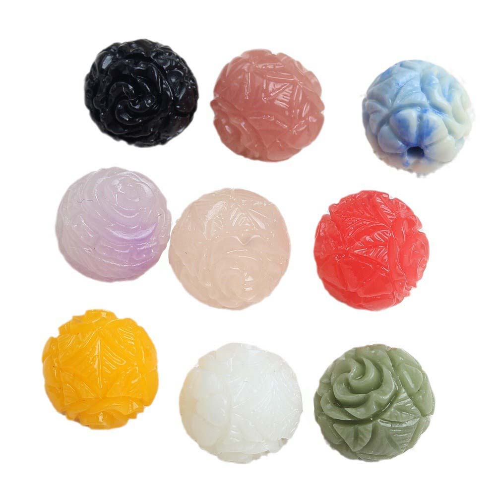 fiasrel 1bundle 10mm Synthetic Stone Powder Double-Sided Rose Carved Round Bead