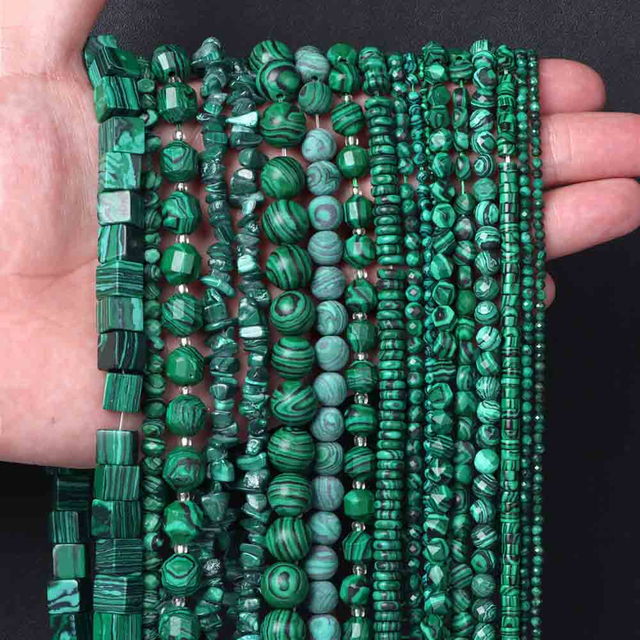 fiasrel 1bundle Natural Malachite Beads Spacer & Abacus Beads with Extra-Large Holes for Bracelets & Necklaces