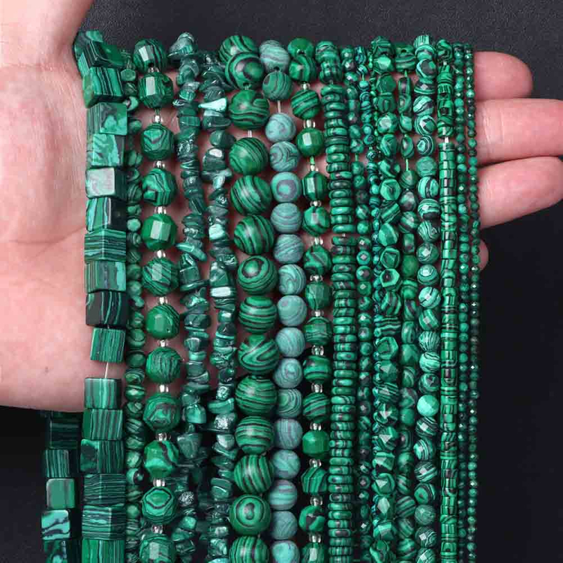 fiasrel 1bundle Natural Malachite Beads Spacer & Abacus Beads with Extra-Large Holes for Bracelets & Necklaces