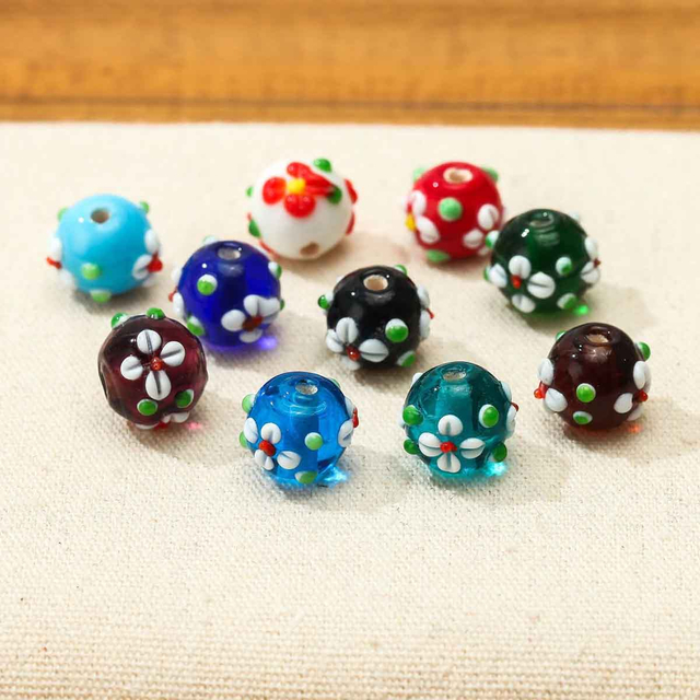 fiasrel 1bundle 12mm Japanese-style Glass Beads - New Floral Cut Colorful Exterior-embedded Floral Glass Beads for DIY Jewelry Accessories