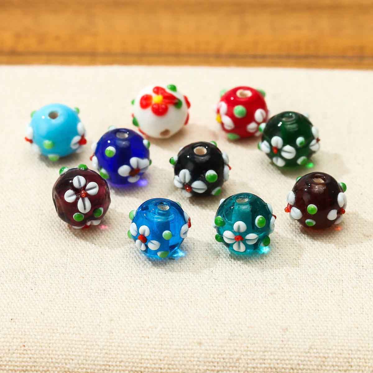 fiasrel 1bundle 12mm Japanese-style Glass Beads - New Floral Cut Colorful Exterior-embedded Floral Glass Beads for DIY Jewelry Accessories
