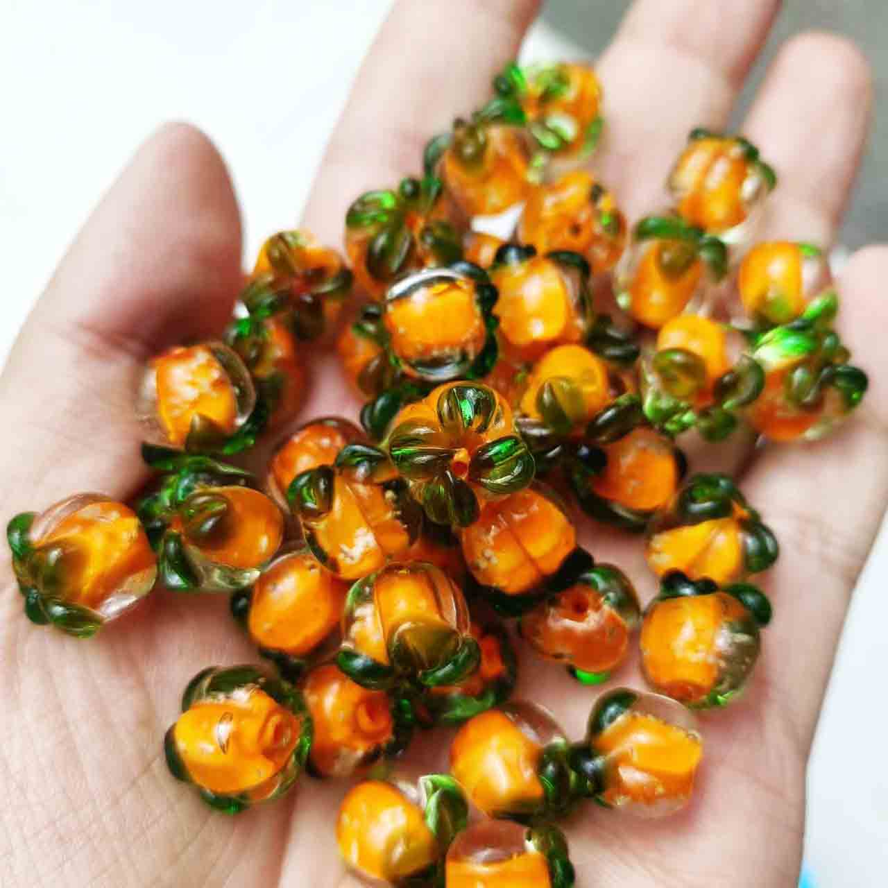 fiasrel 1bundle Ancient-style Glazed Persimmon & Peanut Beads – Luminous DIY Hanfu Hairpin Accessories 