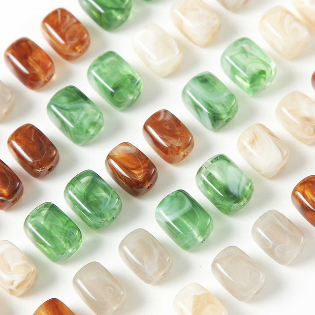 fiasrel 1bundle Korean-Style Square Grain Beads Marbleized Vintage Jade Resin Beads for DIY Jewelry Making