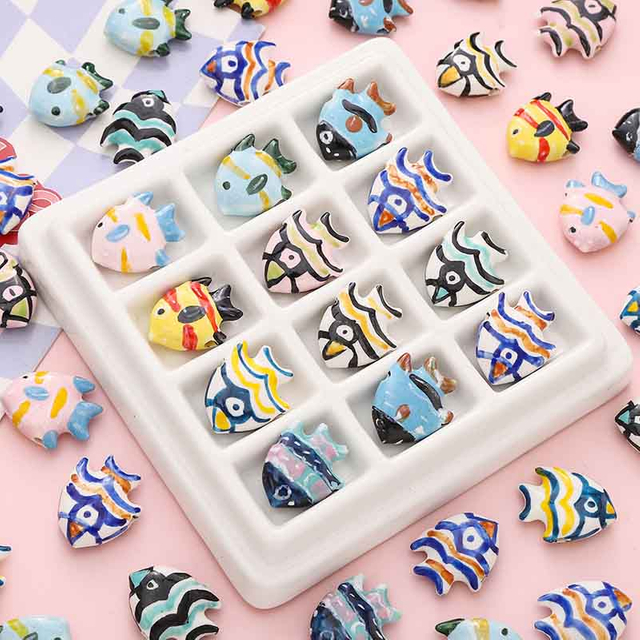 fiasrel 1bundle Hand-Painted Ceramic Tropical Fish Beads – Loose Beads for DIY Bracelet & Necklace Making