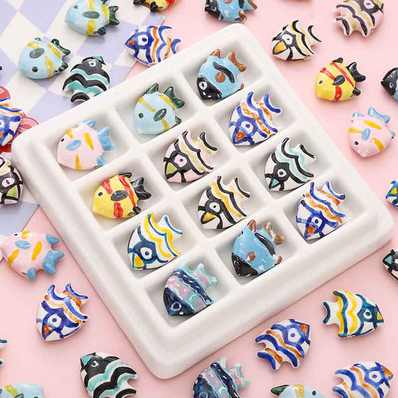 fiasrel 1bundle Hand-Painted Ceramic Tropical Fish Beads – Loose Beads for DIY Bracelet & Necklace Making