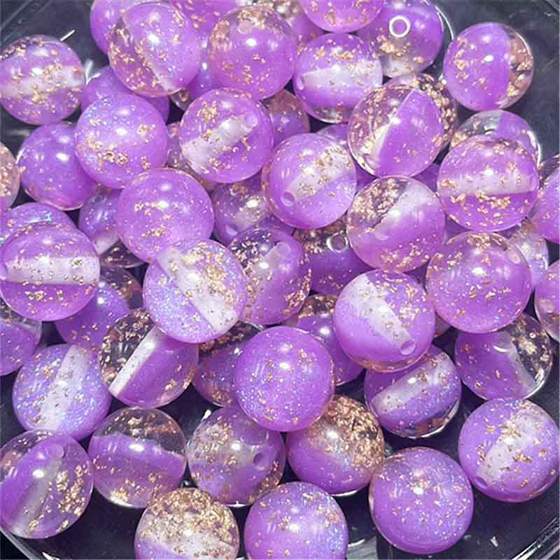 fiasrel 1bundle 16MM Resin Mermaid Iridescent Beads – Fine Glitter Starry Sky & Gold Leaf Round Beads for DIY Jewelry Making