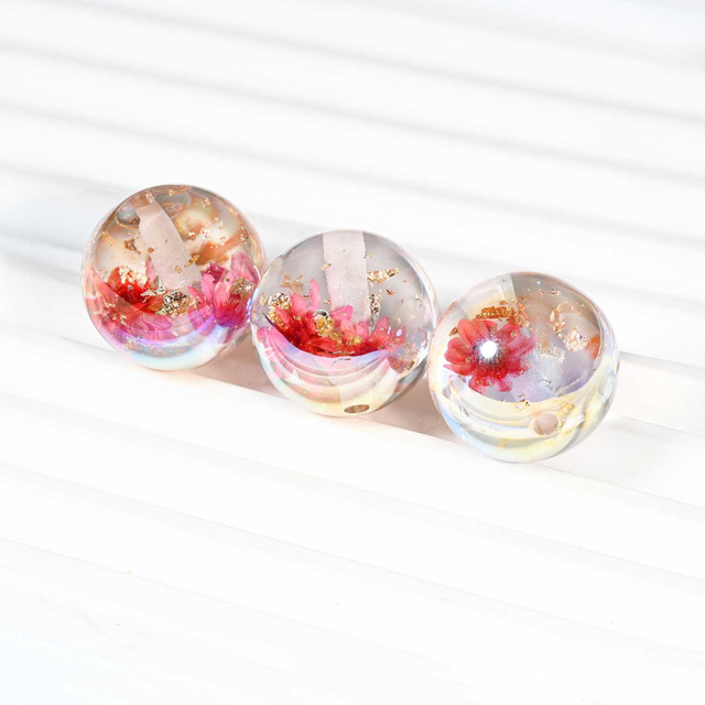 fiasrel 1bundle Heidi Golden Floral Beads – Premium Dried Flower & Gold Foil Round Beads for DIY Phone Charms & Jewelry