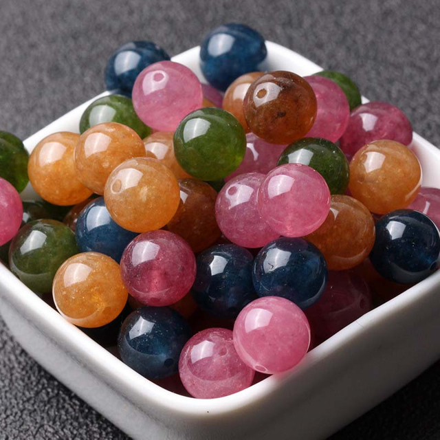 fiasrel DIY Tourmaline-Colored Chalcedony Beads for Handmade Bracelets & Necklaces