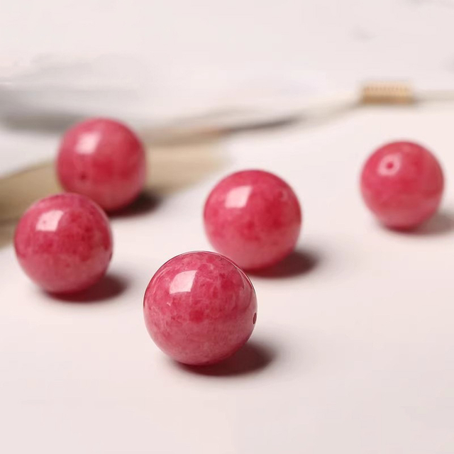 fiasrel Pink Rose Quartz Chalcedony Beads – Round DIY Loose Beads for Handmade Crystal Jewelry Bracelets 