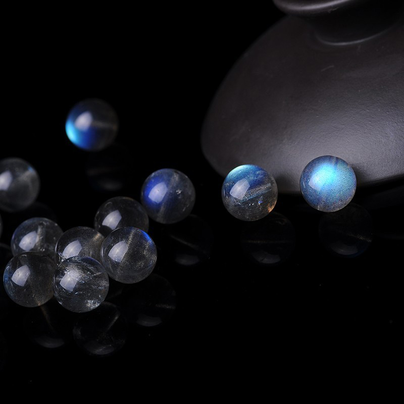 fiasrel Loose Gray-Blue Moonstone Beads – Round Semi-Finished DIY Beads for Handmade Jewelry Stringing