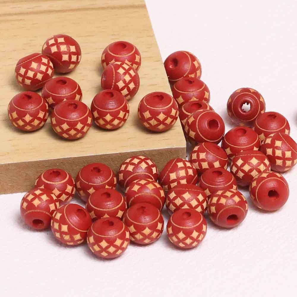 Fiasrel Hand-Carved Wooden Beads with Ethnic Patterns 