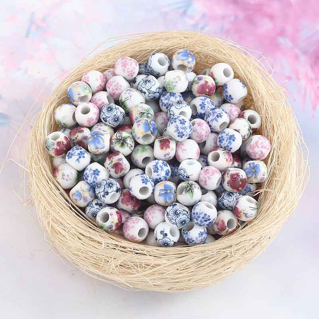 Fiasrel 6mm 10pcs Blue and white ceramic beads