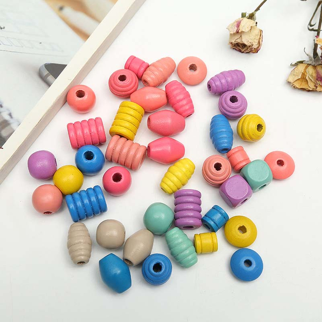 Fiasrel Colorful mixed threaded wood beads