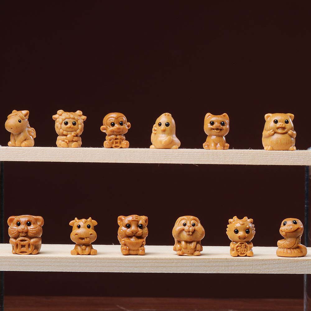 Fiasrel Barbie sandalwood twelve Chinese zodiac carved loose beads