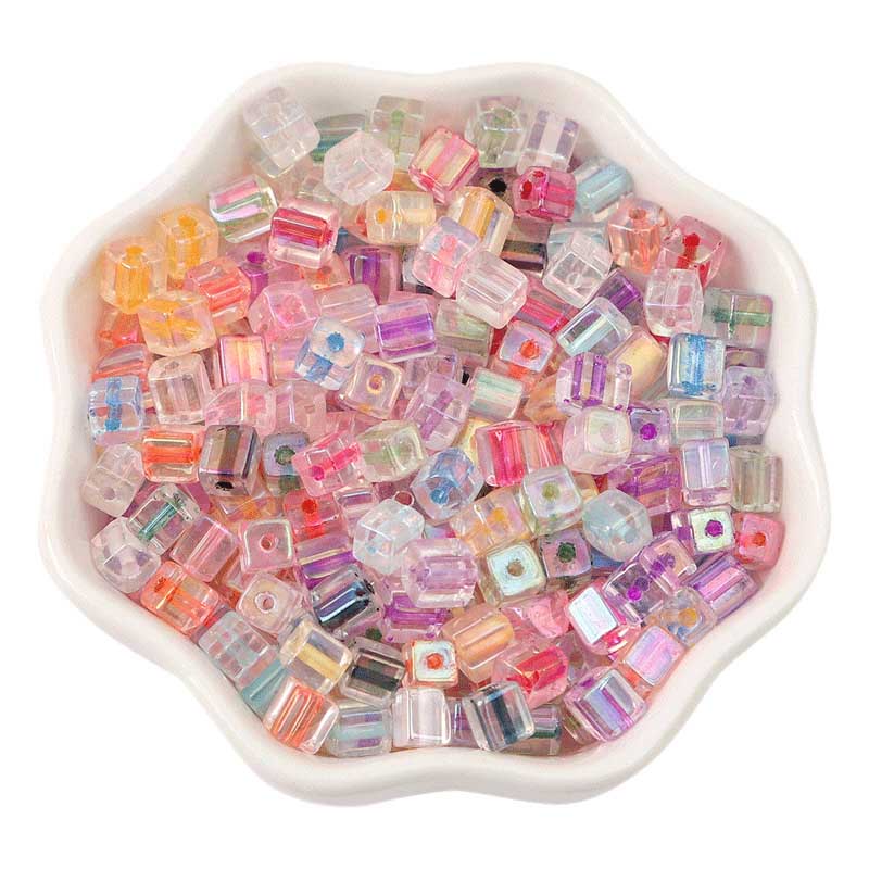 Fiasrel 5mm Iridescent Dyed-Core Glass Square Sugar Beads