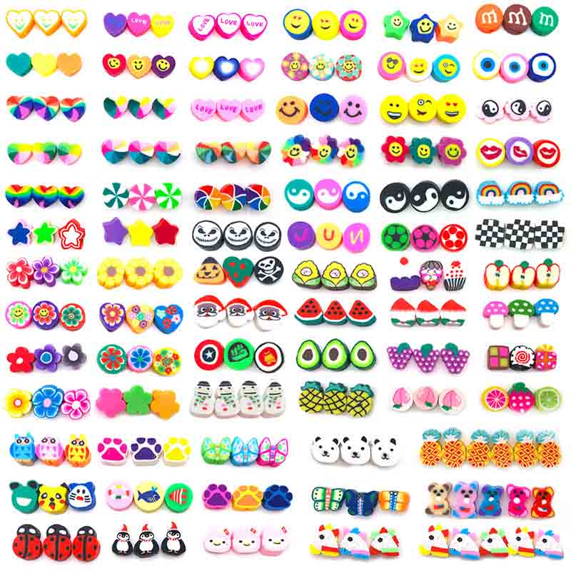 Fiasrel 100pcs Mixed-color cartoon fruit letter soft clay spacer beads