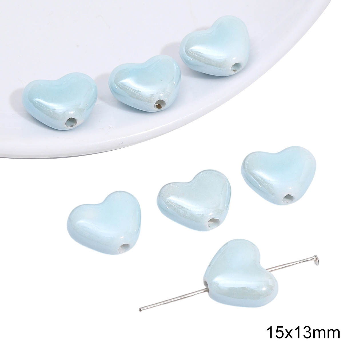 Fiasrel Blue heart-shaped ceramic beads
