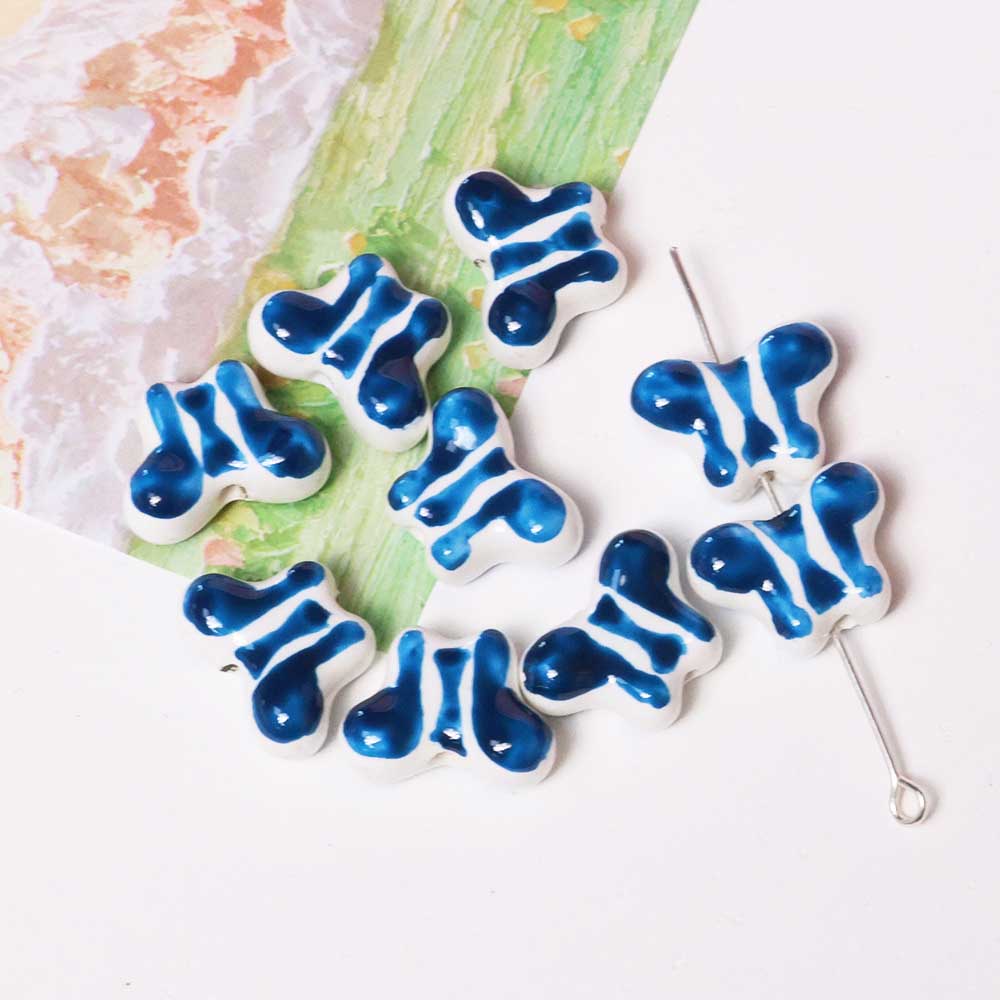 Fiasrel Blue hand-painted butterfly ceramic beads