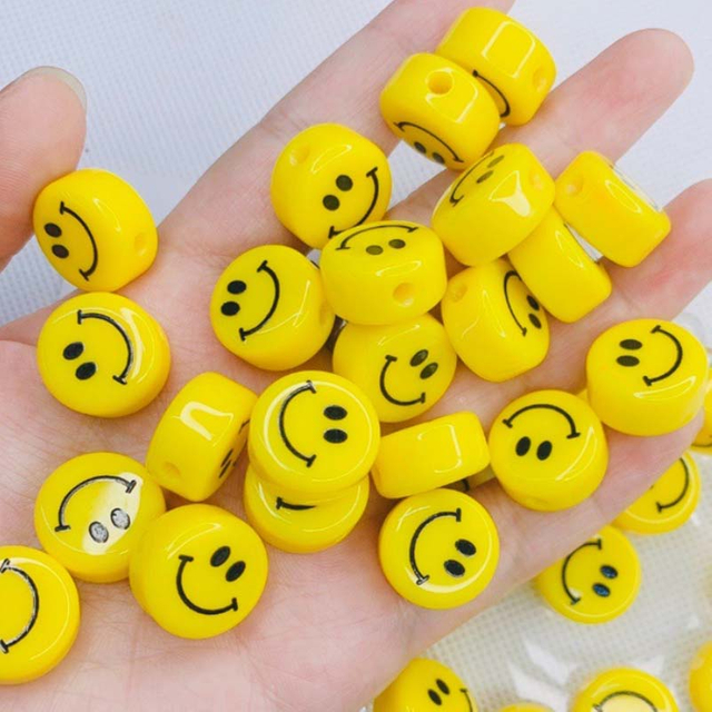 Fiasrel 6-16mm 100pcs Flat, round and flat smiling face beads