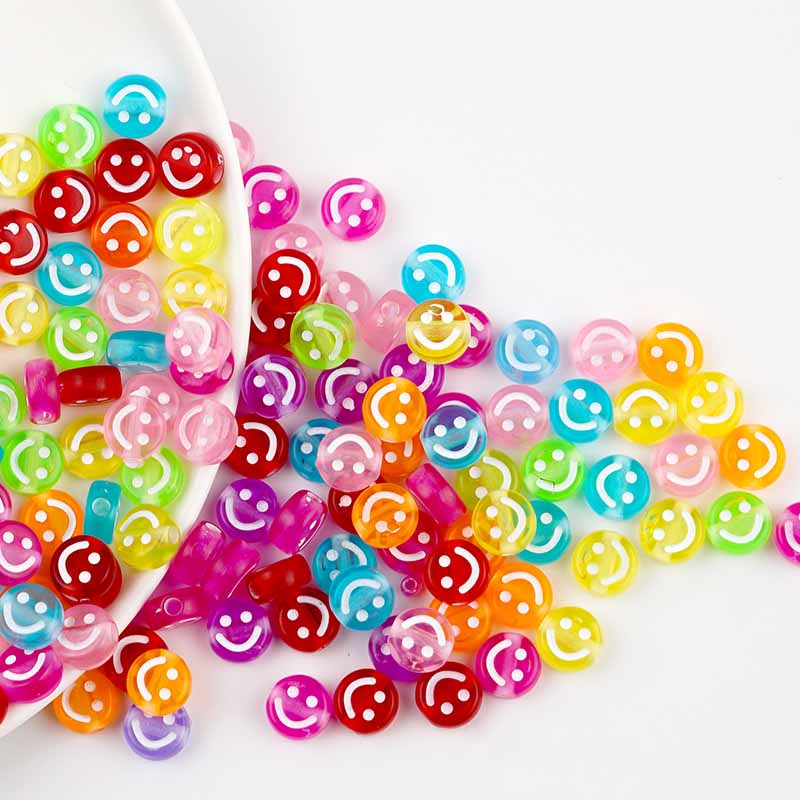 Fiasrel 10mm 100pcs Colorful flat smiley face beads