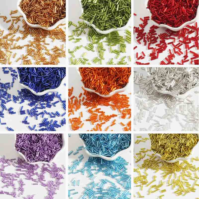 Fiasrel 2×7mm Silver-Lined Glass Tube Beads