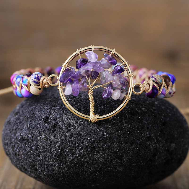 Fiasrel 2pcs Life Tree Amethyst bracelet