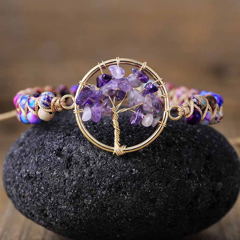 Fiasrel 2pcs Life Tree Amethyst bracelet