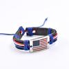 Fiasrel Adjustable American Flag Cowhide Woven Bracelet Red White And Blue Flag Wax Leather Bracelet
